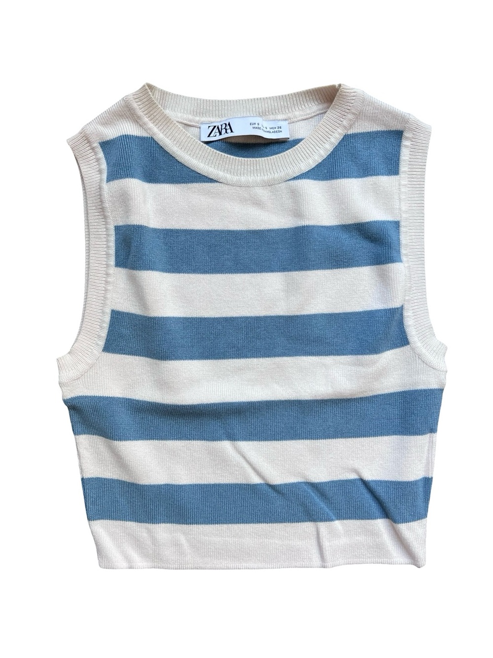 Zara Small Striped Sleeveless Knit Top In Blue & Cream Preppy Small